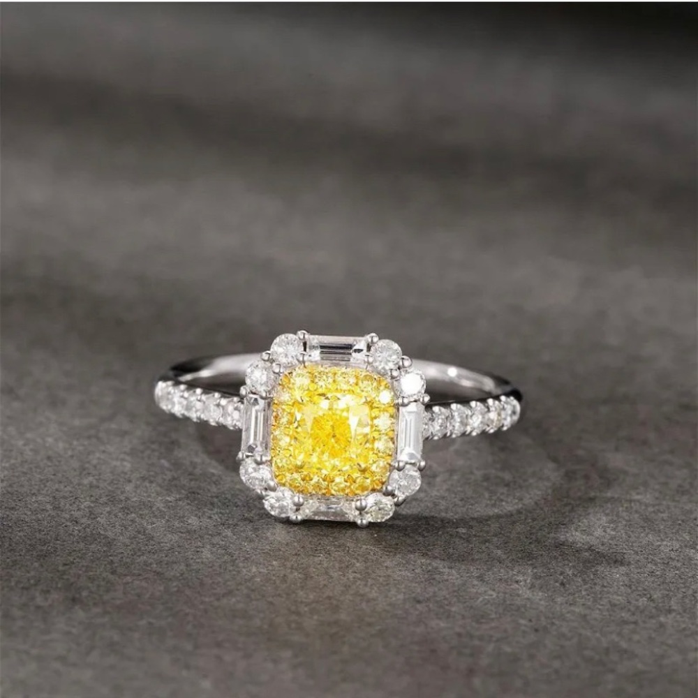 14K White Gold 0.99 CTW Natural Yellow Diamond Ring with Certificate